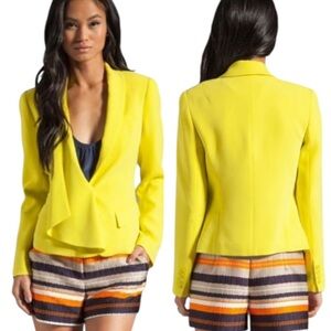 Trina Turk Yellow Blazer Cascade Asymmetric Front One Button Closure Sz 6